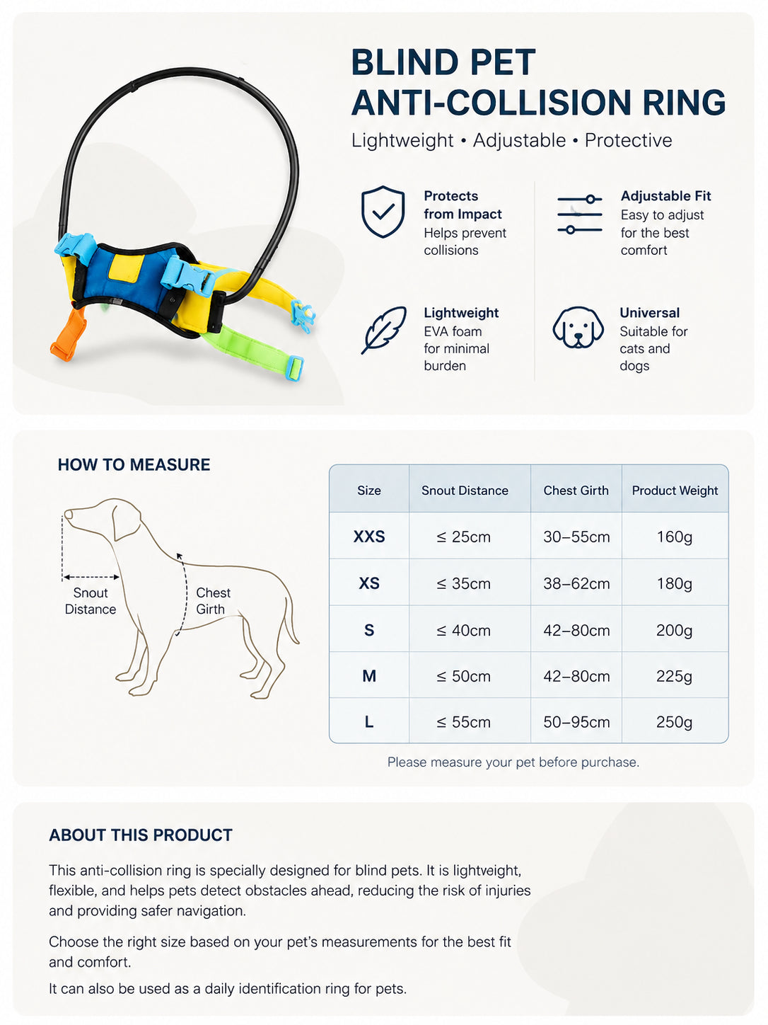 Blind Pet Protective Halo Harness