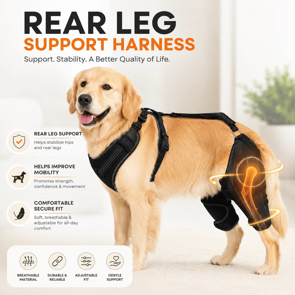 Reflective Dog Rear Leg Mobility Harness for ACL & Joint Care