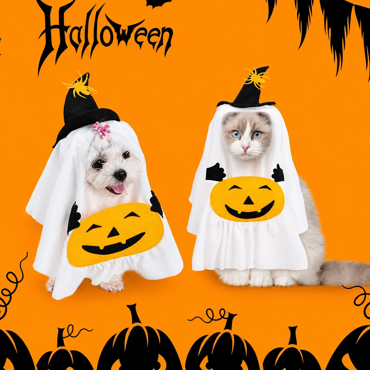 Halloween Witch Ghost Pumpkin Pet Costume