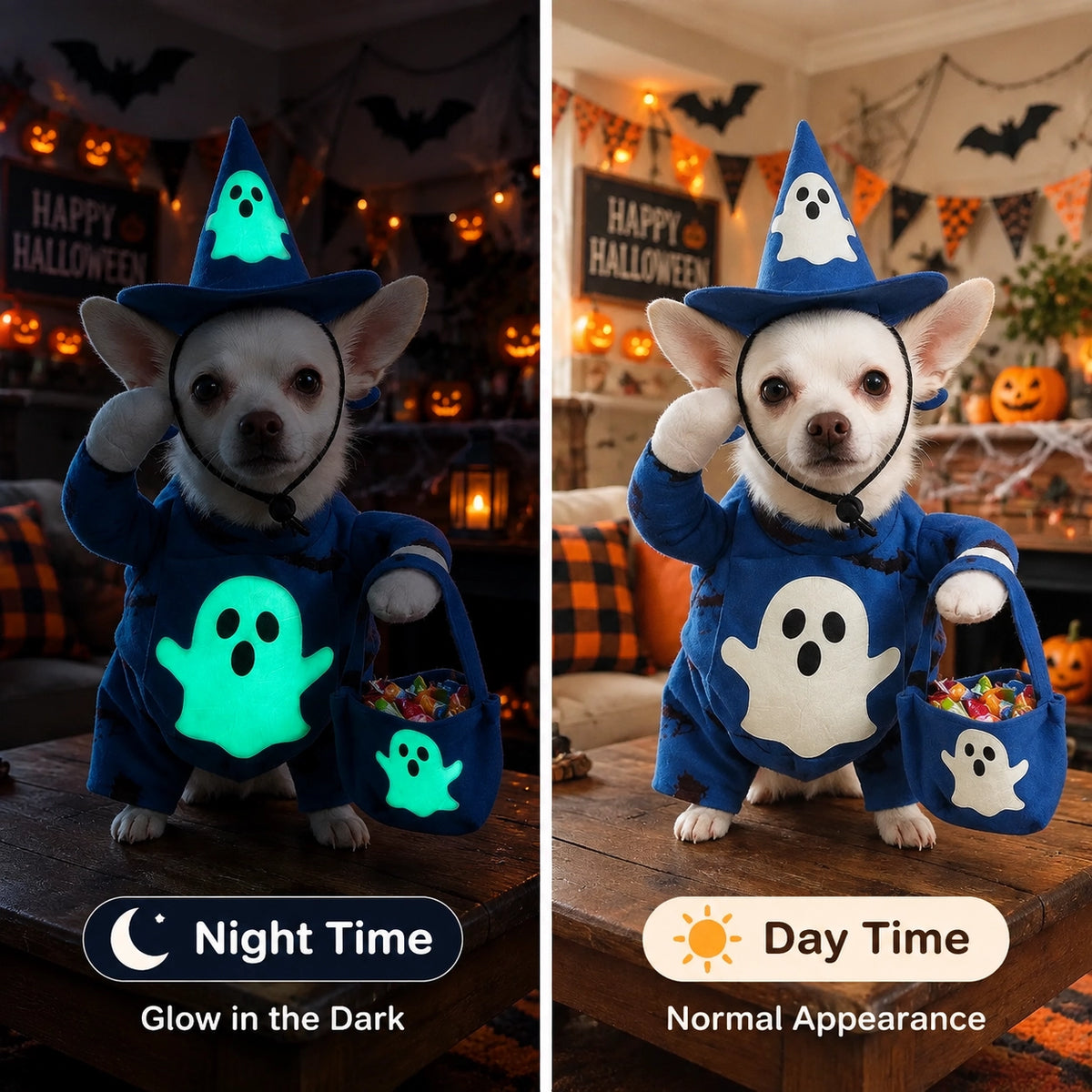 Glow-in-the-Dark Ghost Wizard Pet Costume