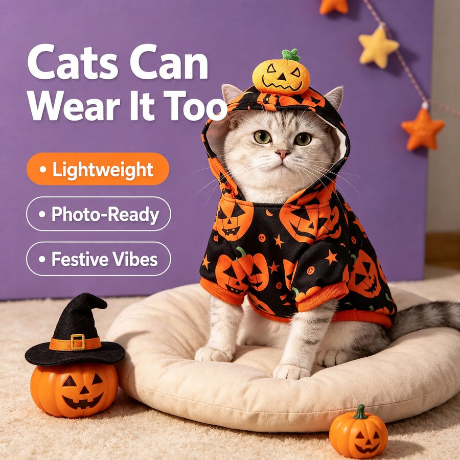 Festive Halloween Pumpkin Pet Hoodie cut costume