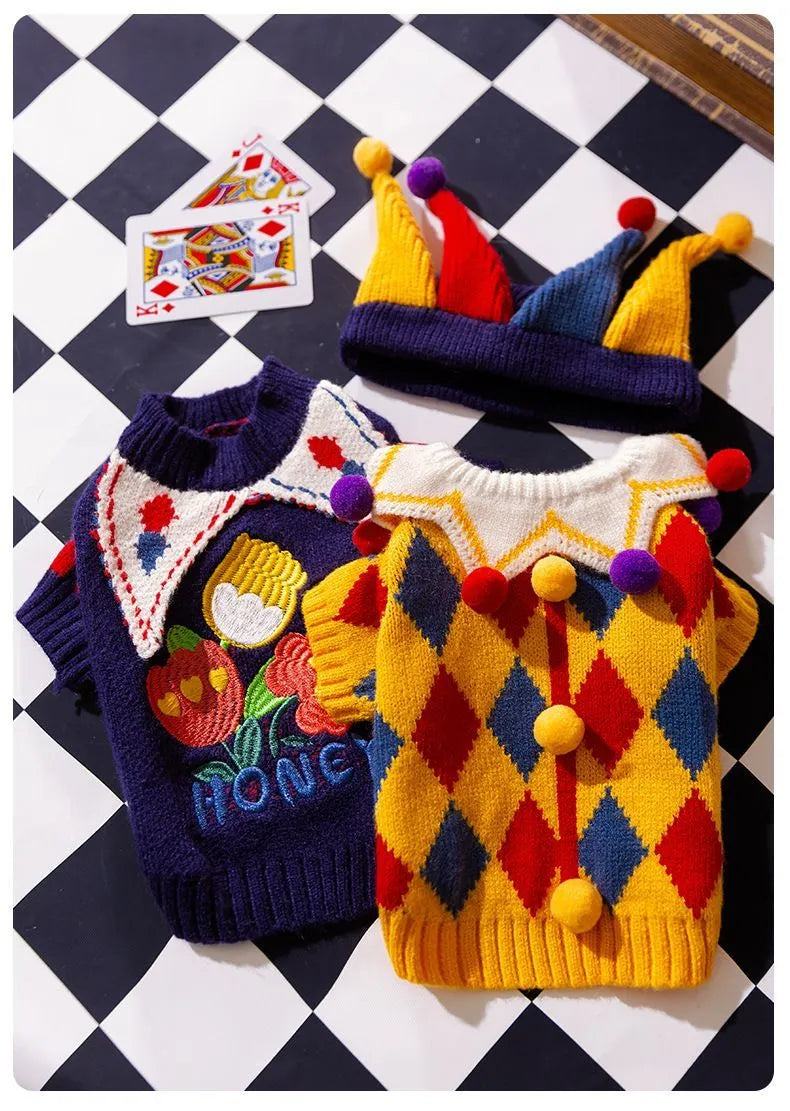Halloween Jester Circus Pet Knit Sweater
